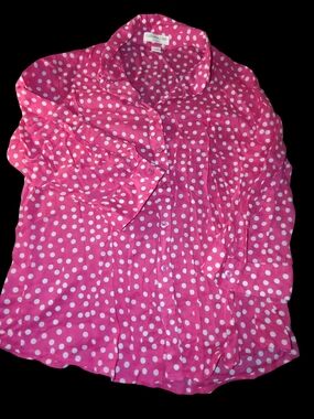 Coldwater Creek Hot Pink Polka Dot Button-Front Blouse Size PL
